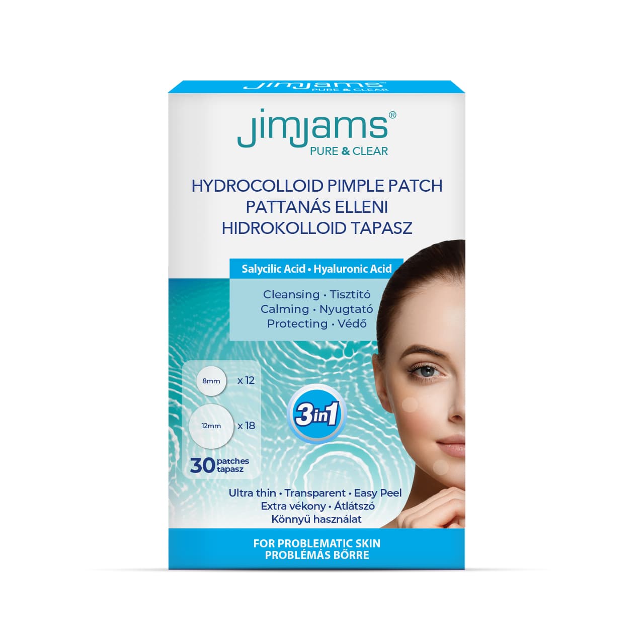Jimjams pure & clear hydrokoloidná náplasť na akné BHA+HA 30 ks- 92668