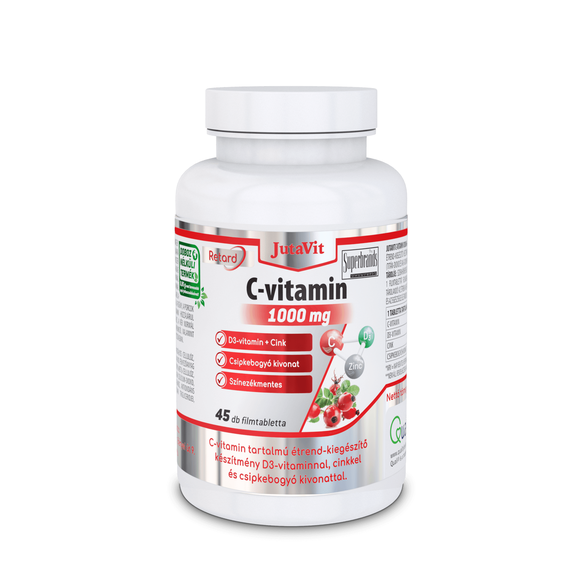 JutaVit Vitamín C 1000 mg s D3 a šípkovým extraktom, retardované filmom obalené tablety 71.1 g - 46889