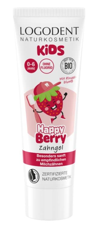 Logodent bio happy kids fluoridová gél na zuby bez fluóru s výťažkom z jahôd 75 ml