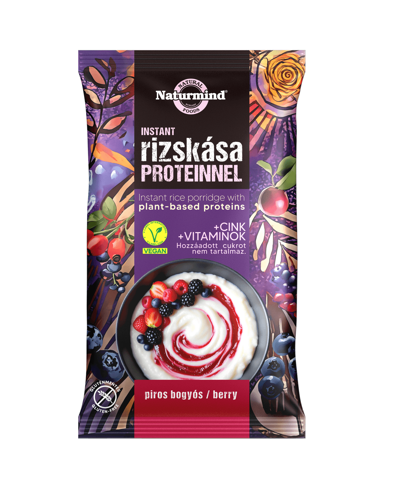 Naturmind proteínová bezlepková instantná ryžová kaša s červenými bobuľami 44 g