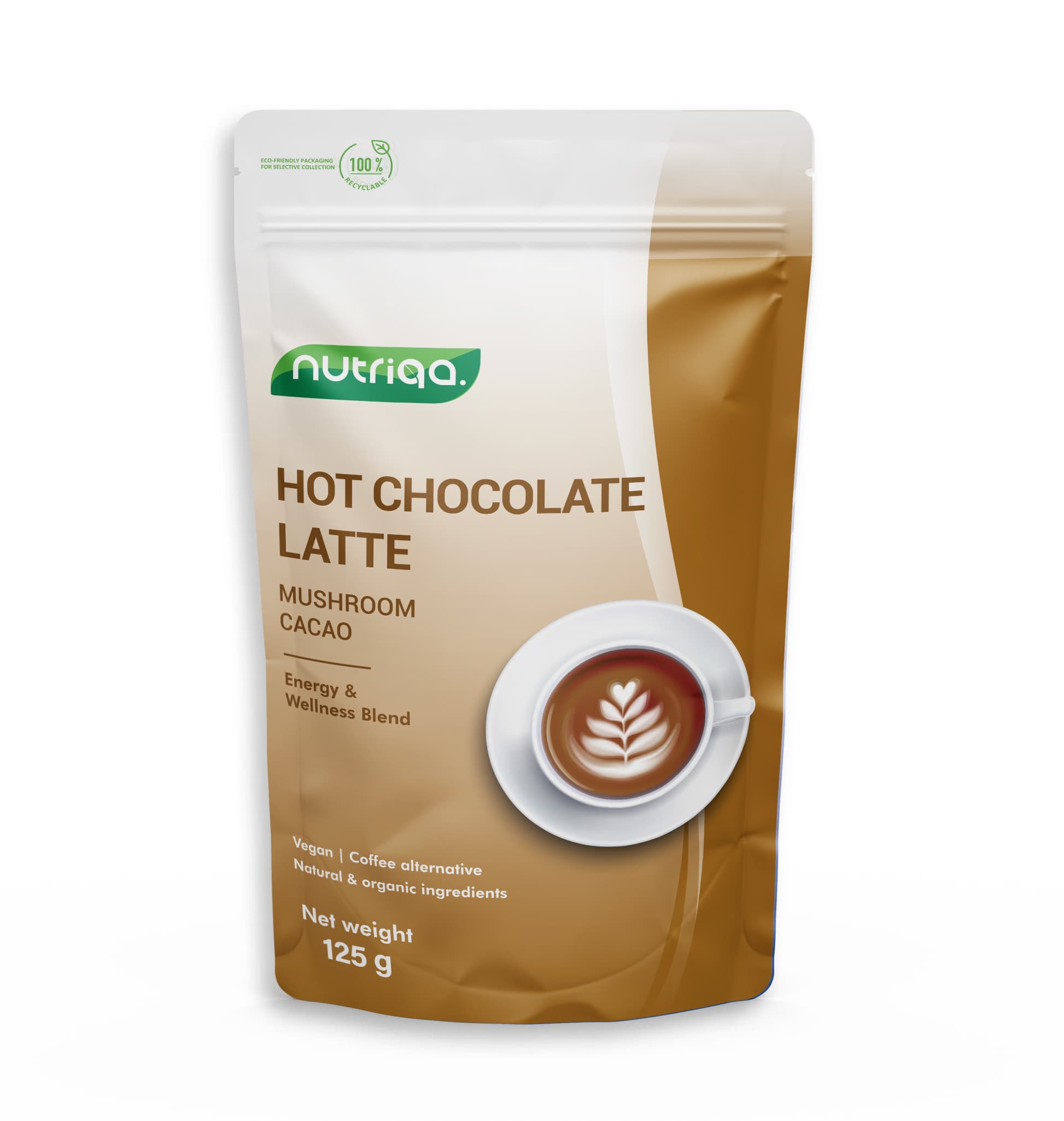 Nutriqa bio bezkofeínový vegánsky huba-kakaový latte 125 g
