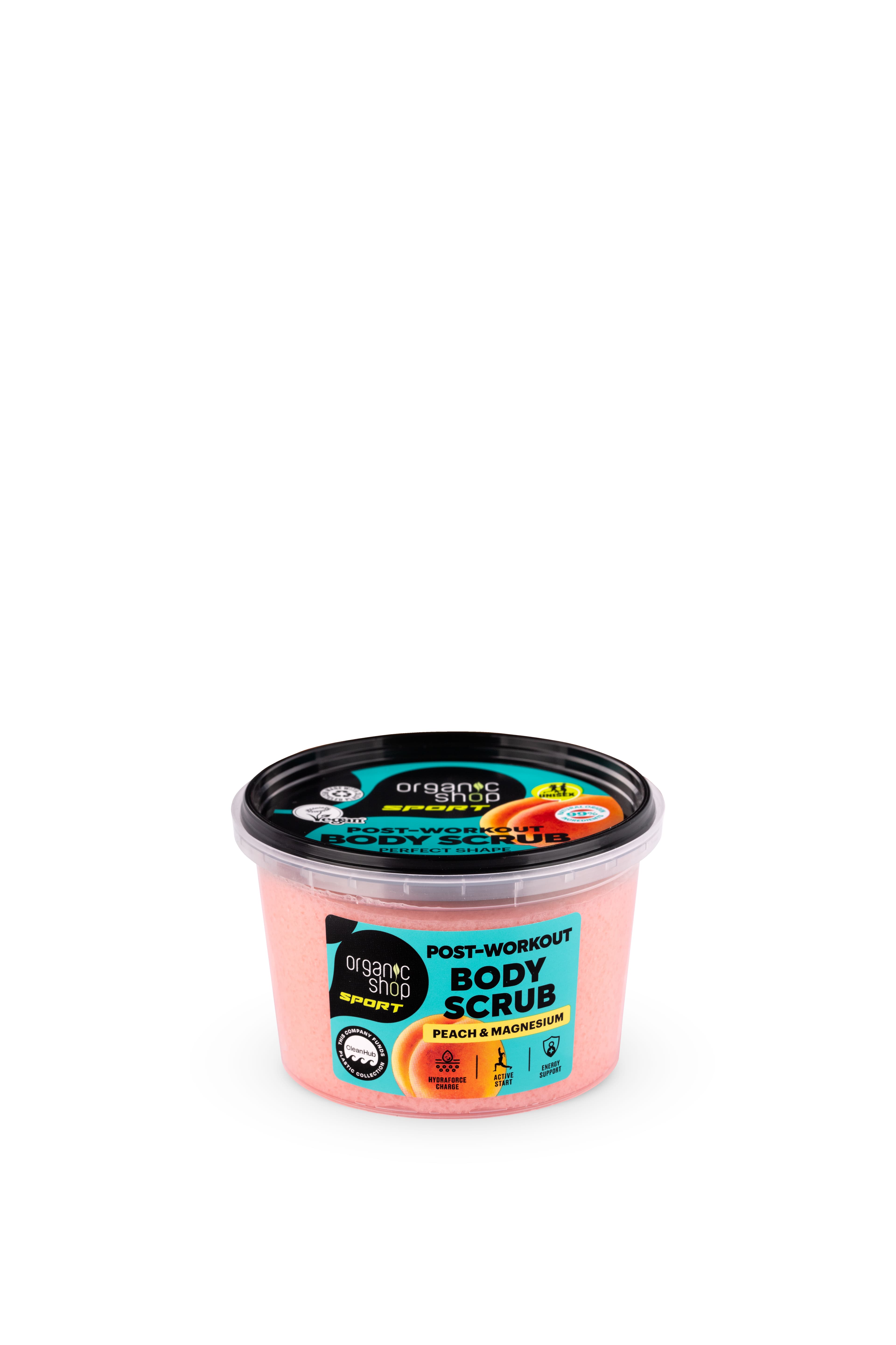 Organic Shop telový peeling po tréningu s broskyňou a horčíkom 250 ml