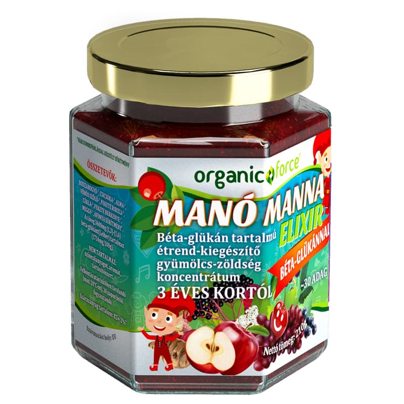 Organic force manó manna elixír s obsahom beta-glukánu ovocno-zeleninový koncentrát pre deti od 3 rokov 210 g