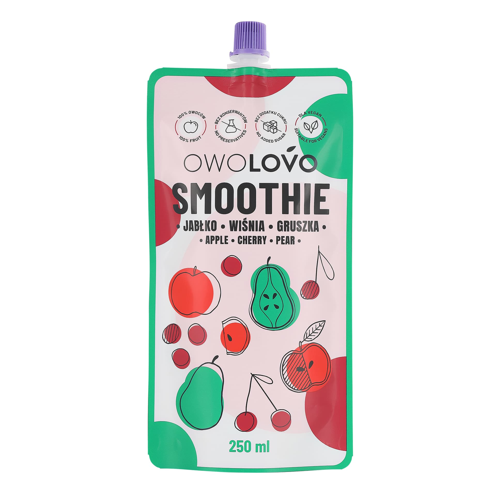 Owolovo Ovocné smoothie jablko, višňa, hruška 250 ml