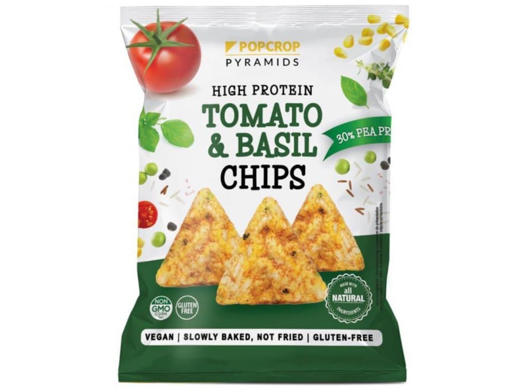 Popcrop pyramids bezlepková snack paradajka-bazalka príchuť proteínových čipsov 60 g