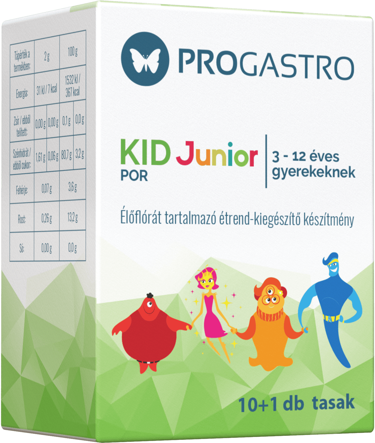 Progastro kid junior prášok pre deti od 3 do 12 rokov 10+1ks 11 ks