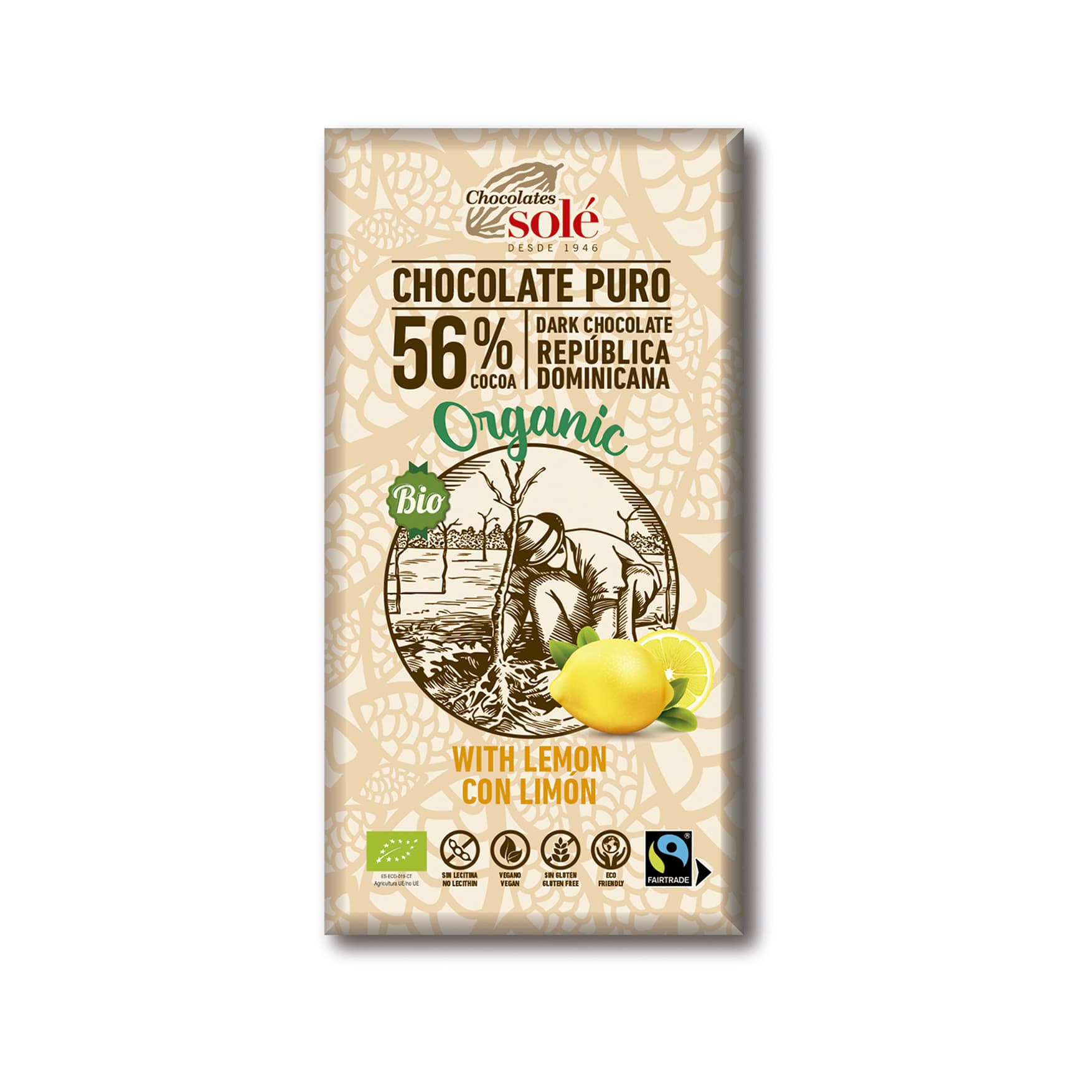 Sole bio horká čokoláda 56% s citrónom 100 g
