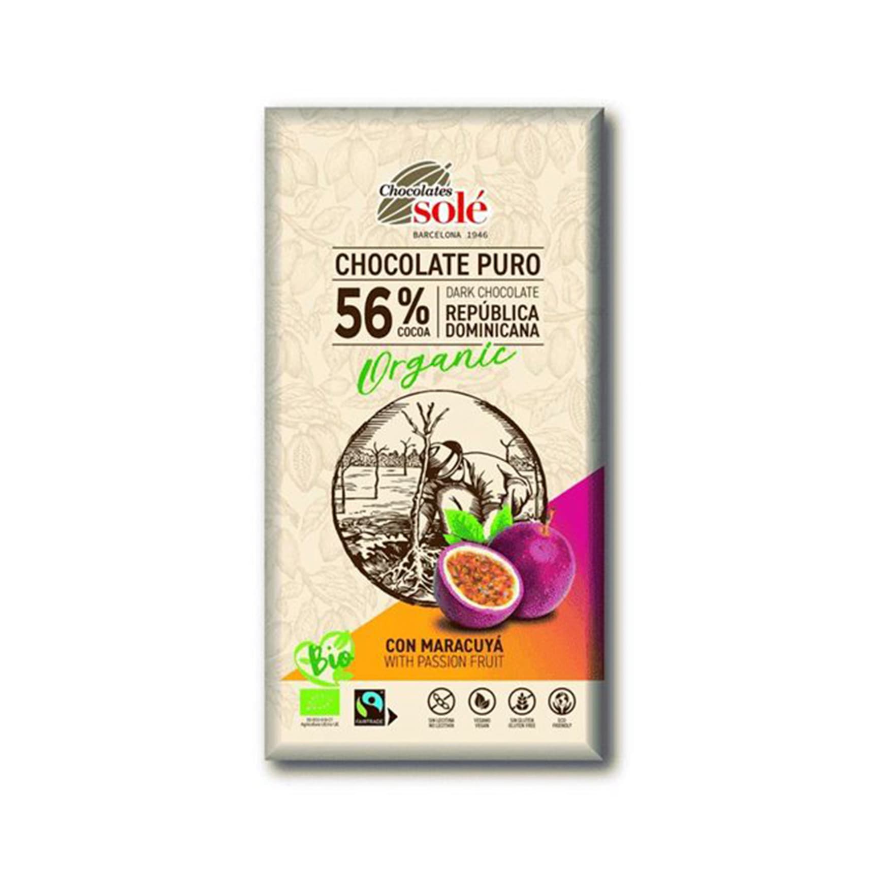 Sole bio horká čokoláda 56% s maracujou 100 g