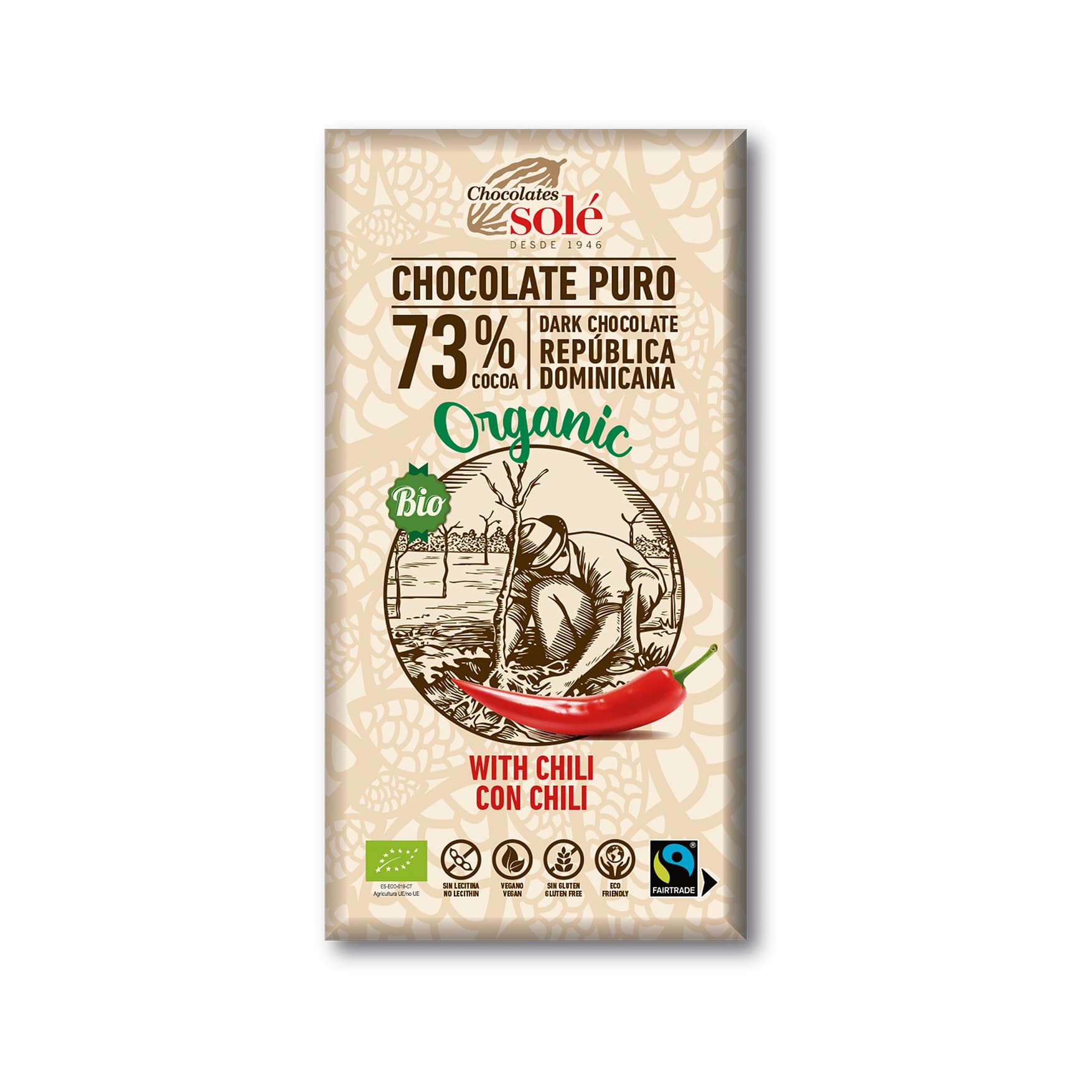Sole bio tmavá čokoláda 73% s chilli 100 g