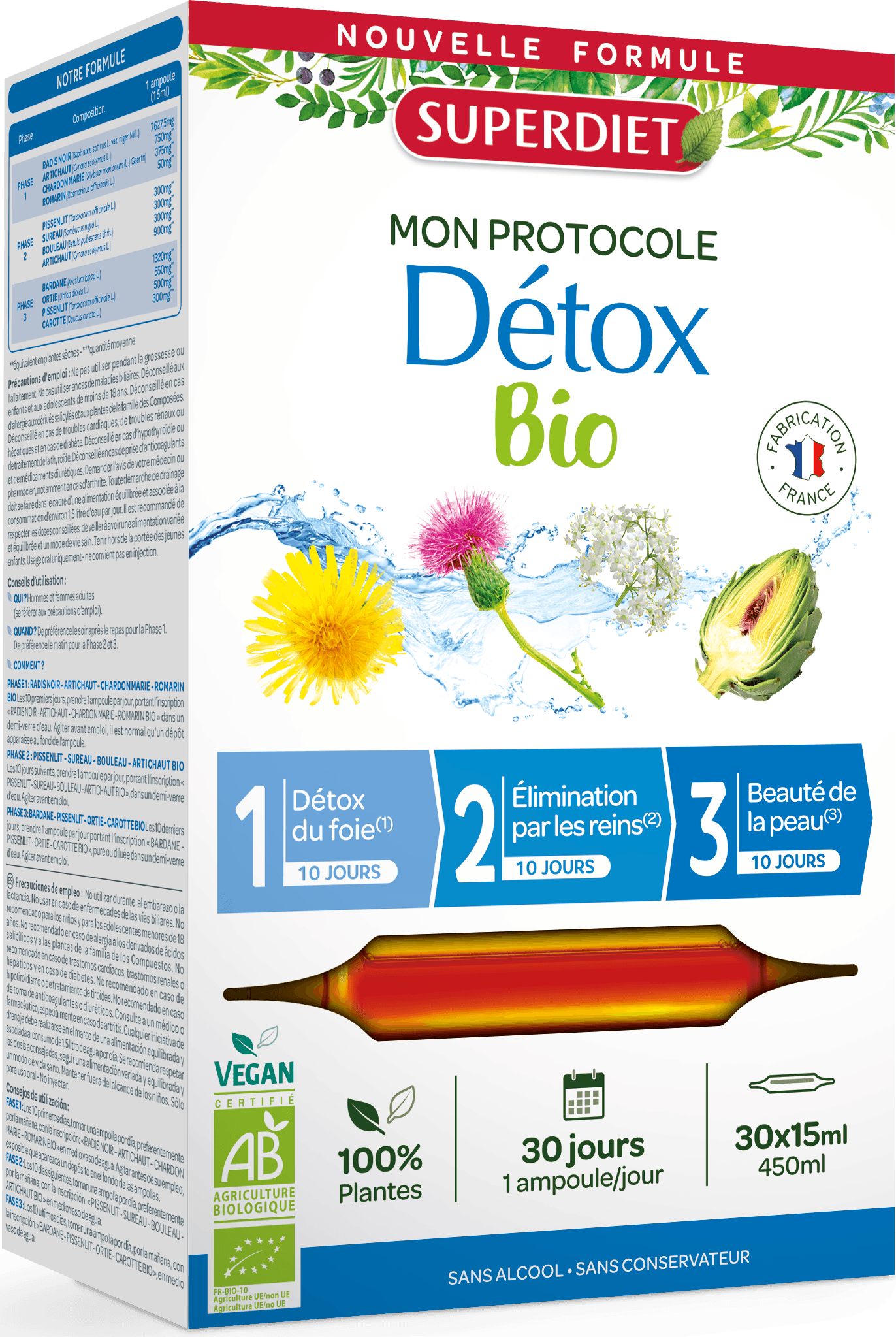 Superdiet 3 fázový - 30-dňový detoxikačný program, vegán ampulka 30x15ml 450 ml