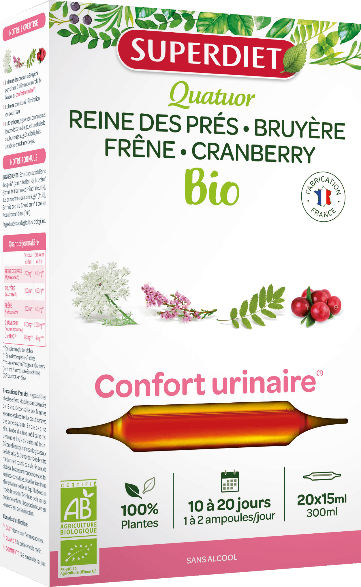 Superdiet comfort urinaire - pre zdravie močových ciest vegán ampulka 20x15ml 300 ml