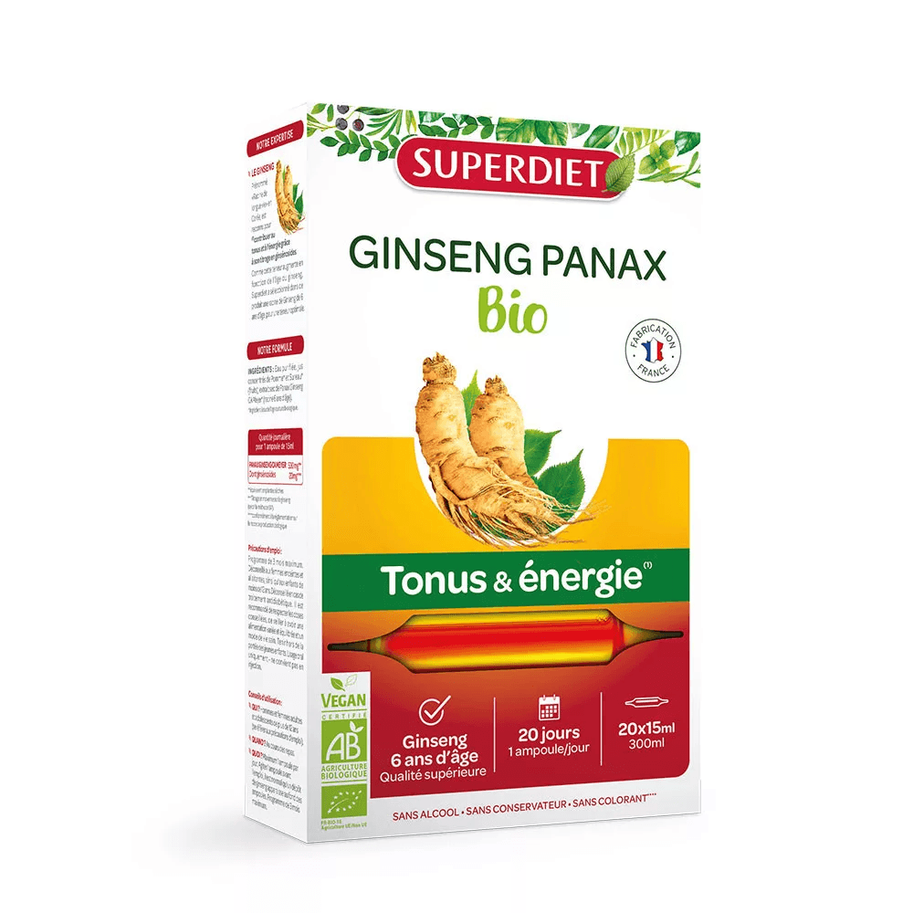 Superdiet ginseng panax na podporu výkonnosti a úrovne energie, vegánska ampulka 20x10ml 200 ml