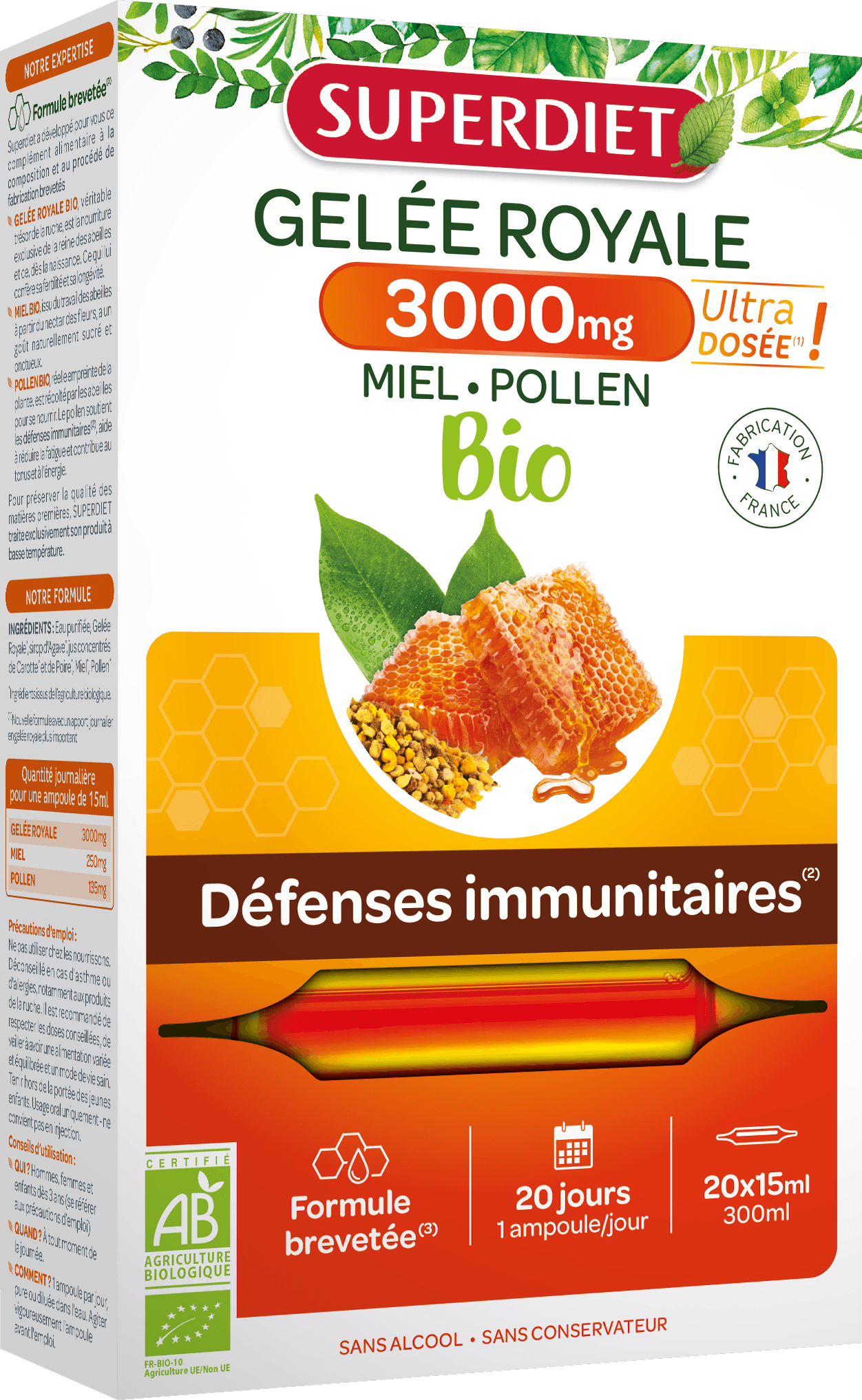 Superdiet materská kašička 3000mg, na podporu vitality 20x15ml 300 ml