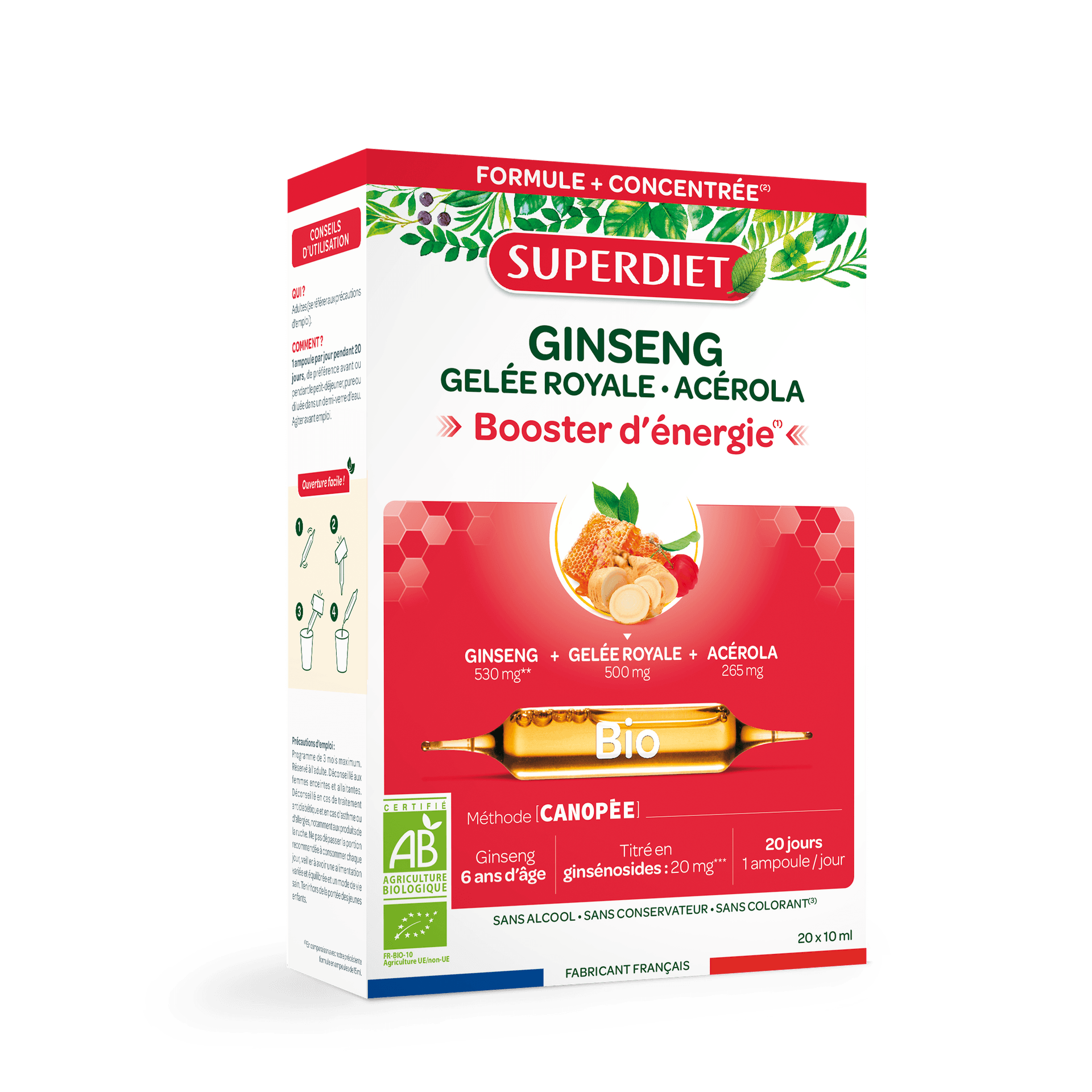 Superdiet materská kašička + ženšen + acerola energy booster ampulka 20x10ml 200 ml