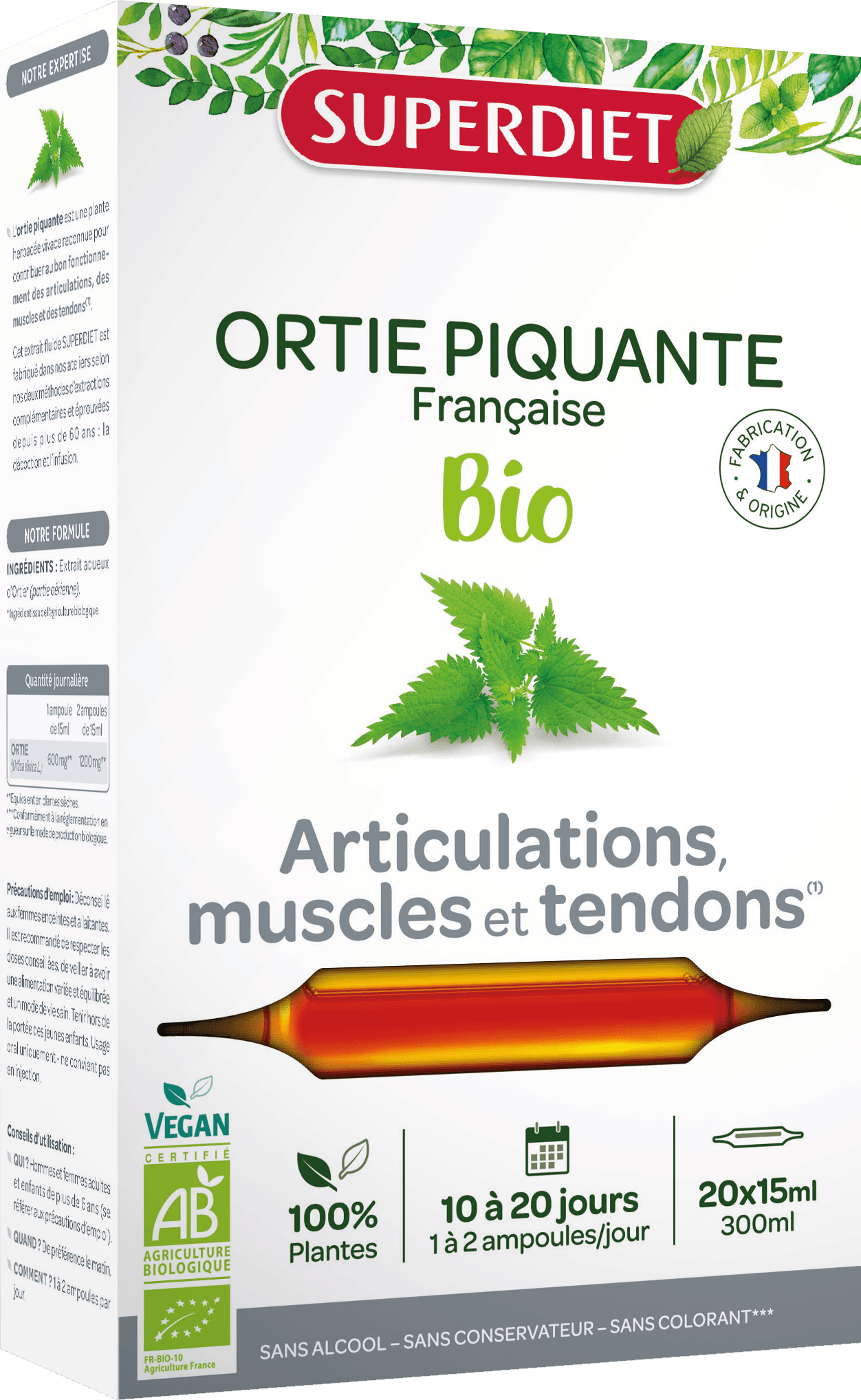 Superdiet ortie piquante extrakt z žihľavy pre kĺby, svaly a šľachy ampulky 20x15ml 300 ml