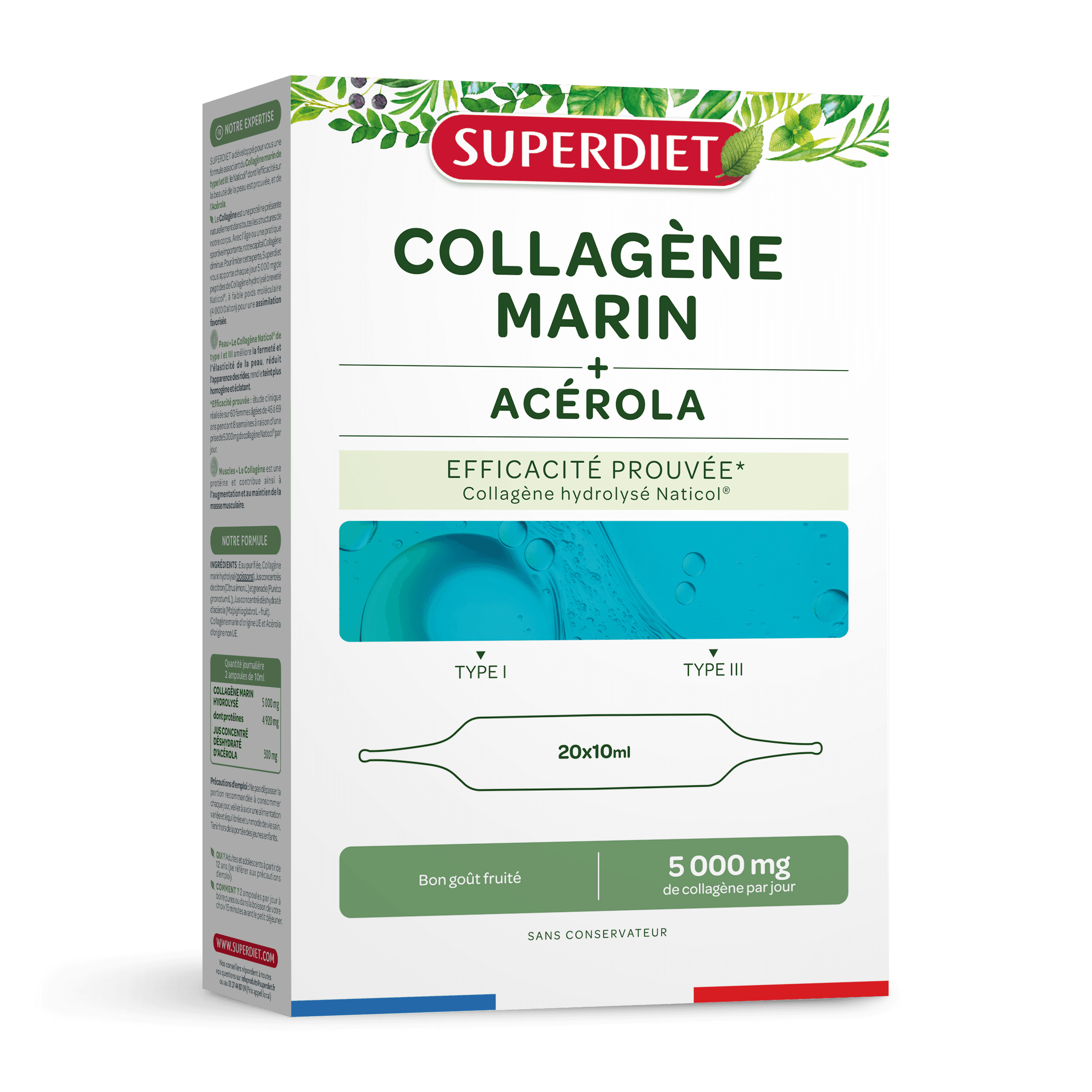 Superdiet morský kolagén + acerola, hydrolyzovaný rybí kolagén ampulka 20x10ml 200 ml