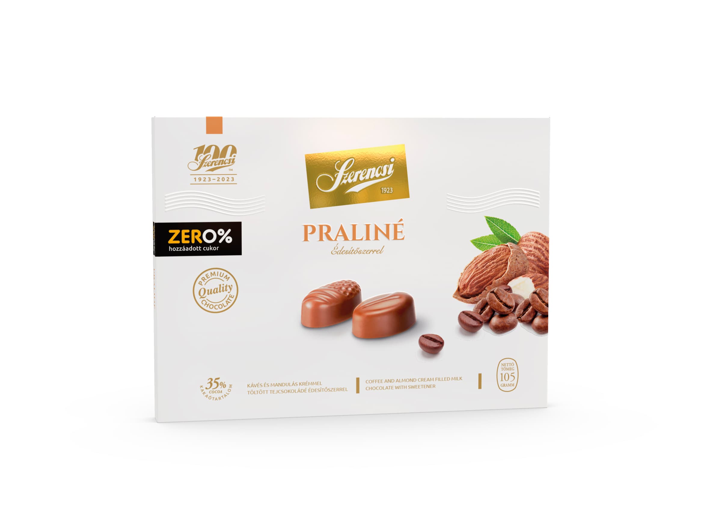 Szerencsi zero pralinky z mliečnej čokolády s mandľovou a kávovou náplňou 105 g