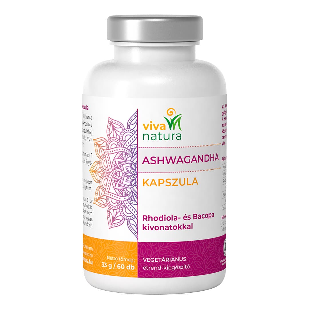 Viva natura ashwagandha s extraktmi z rhodioly a bacopy vegetariánske doplnkové kapsuly 60 ks