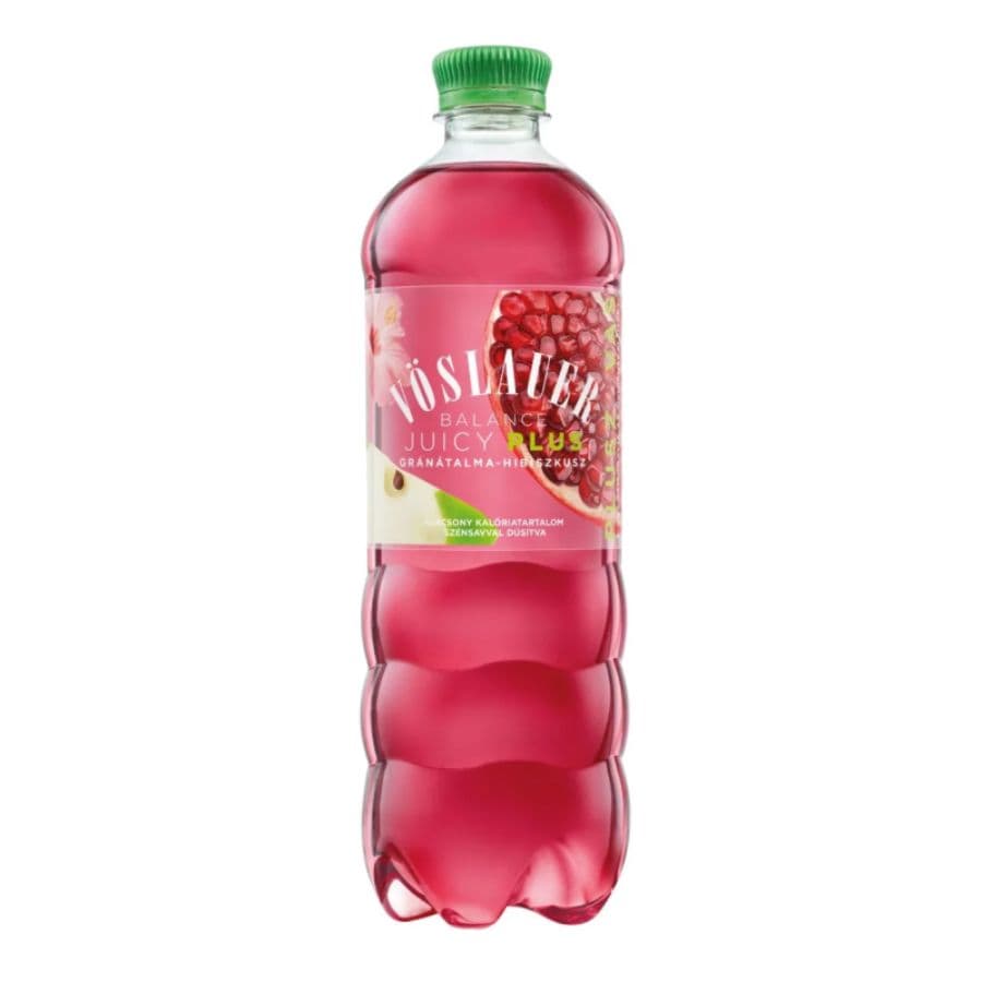 Vöslauer juicy plus aromatizovaná minerálna voda granátová dávka hibiscus 750 ml