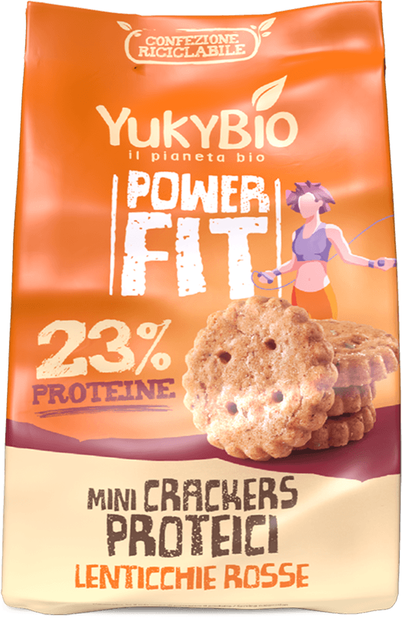 Yukybio bio powerfit mini krekry s bielkovinami a červenou šošovicou 150 g